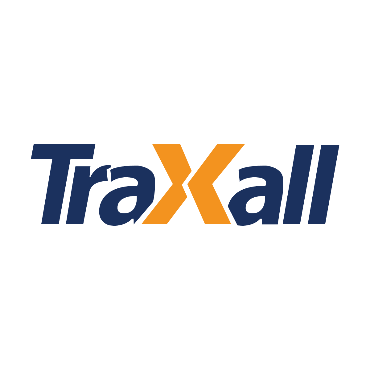 Traxall logo with the letters 'Tra' and 'all' in dark blue and an orange stylized 'X' in the center.