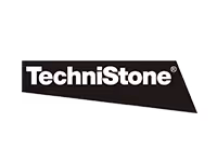 TechniStone brand logo with white text on a black irregular polygon background.