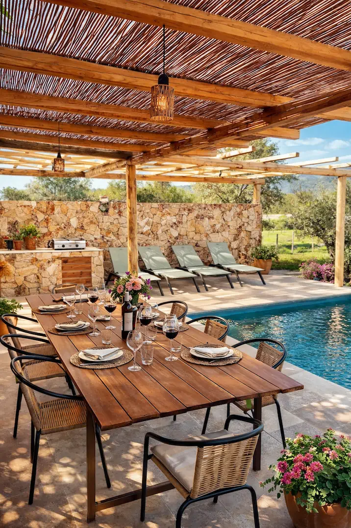 Extérieur d'une villa avec piscine en location à Prunelli-di-Fiumorbo en Corse