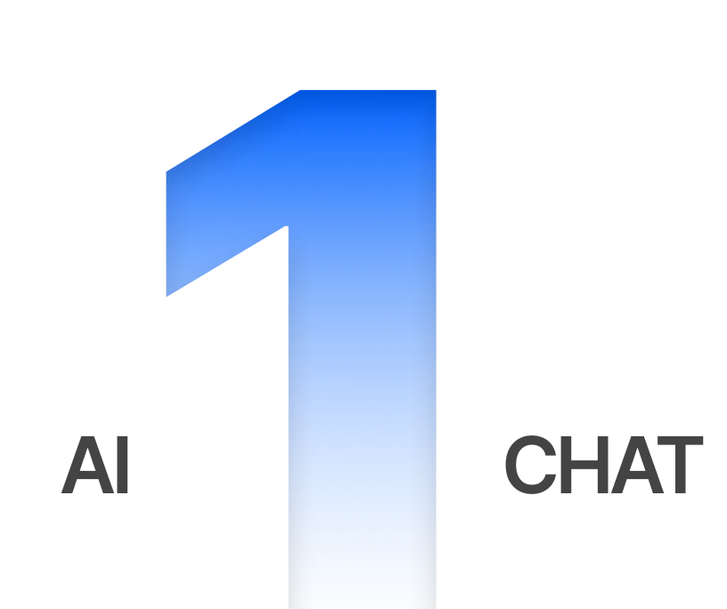 Large gradient number one in blue with the text AI on the left and CHAT on the right.