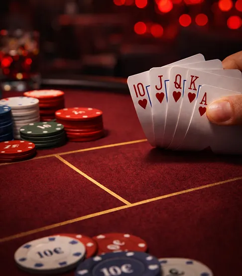 Close-up of a roulette wheel with a metal spindle in a casino setting.