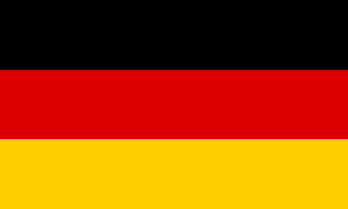 Flagge Deutschlands mit drei horizontalen Streifen in Schwarz, Rot und Gold.