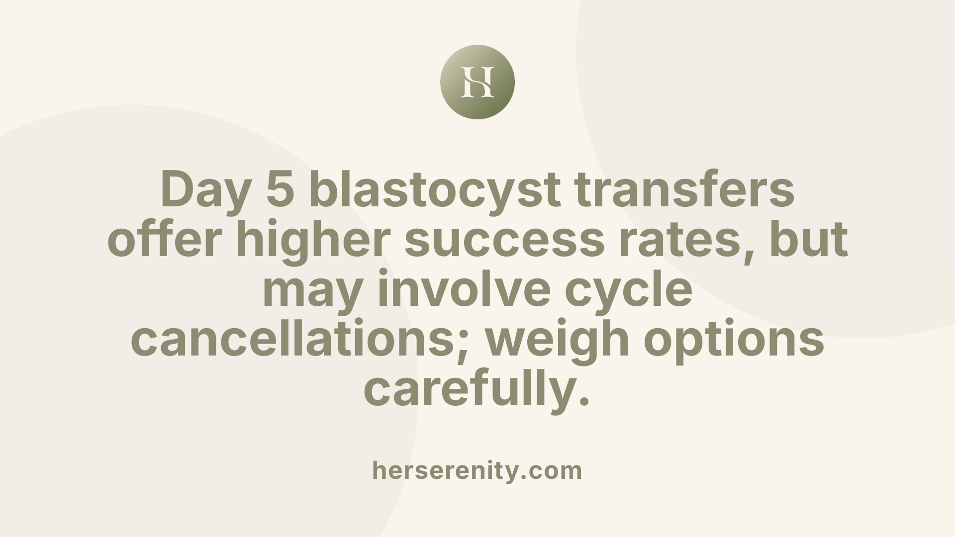Day 5 blastocyst transfers offer higher success rates, but may involve cycle cancellations; weigh options carefully.