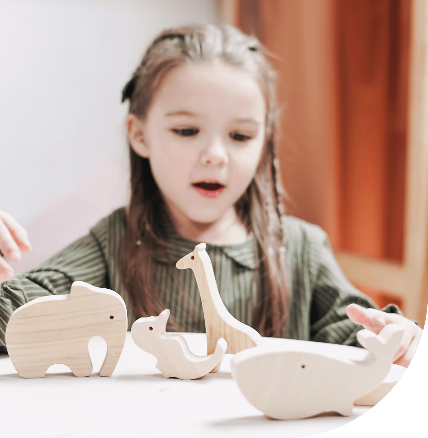 Child playing with wooden animals