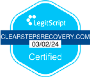 a blue badge with the words clear steps recovery