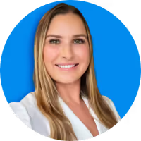 a woman with long blonde hair in a blue circle