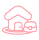 a black background with a pink outline of a house