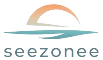 SeeZonee logo with a stylized sunset and sea waves above the company name in lowercase letters.