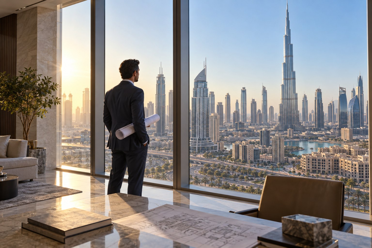 Illustrative property professional overlooking Dubai