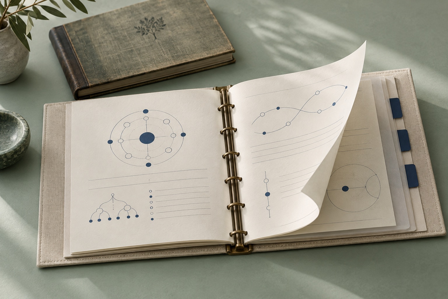 A family governance working folio with ownership diagrams and layered pages.