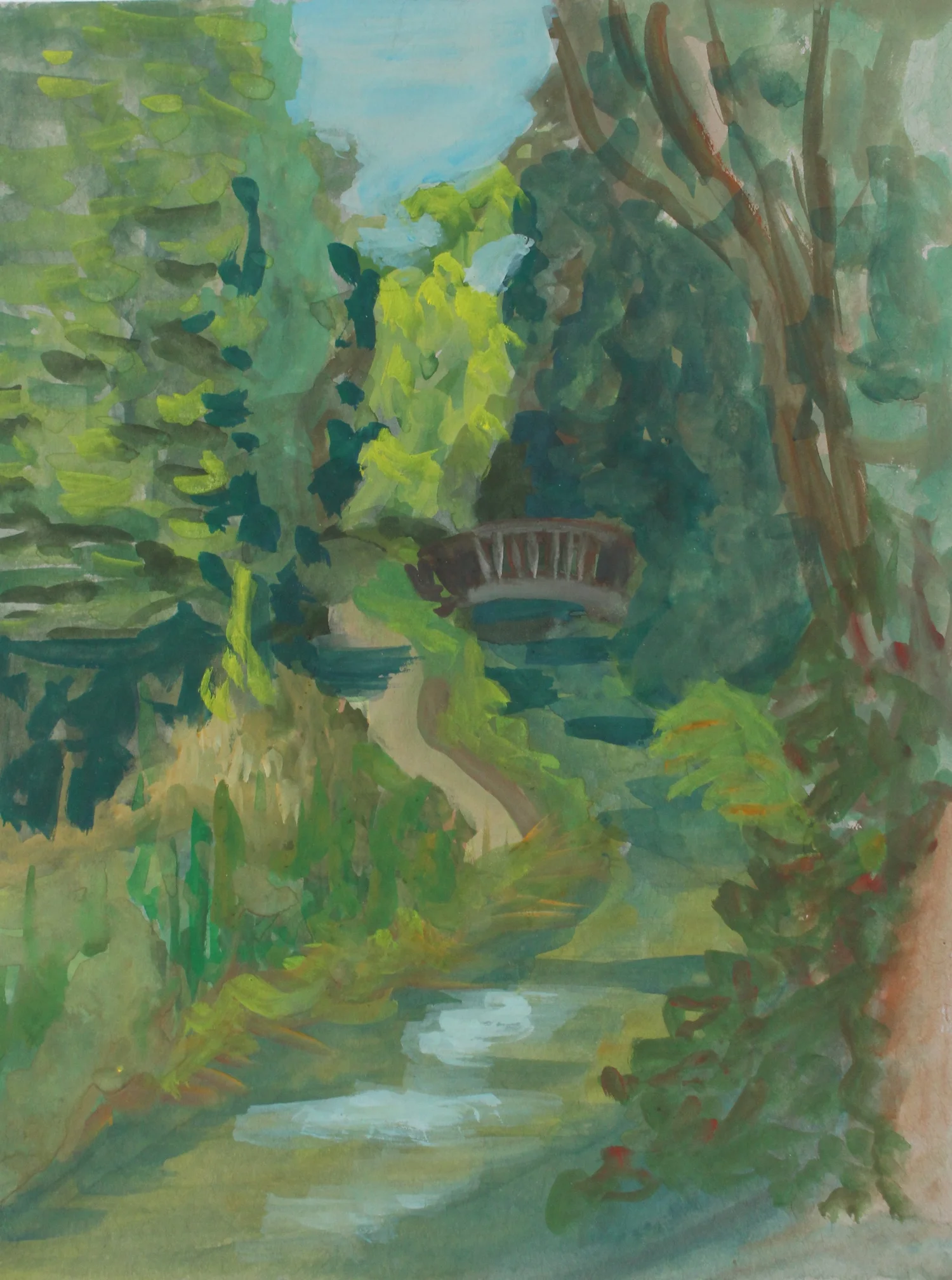 Davis Arboretum, 2019; gouache on toned paper