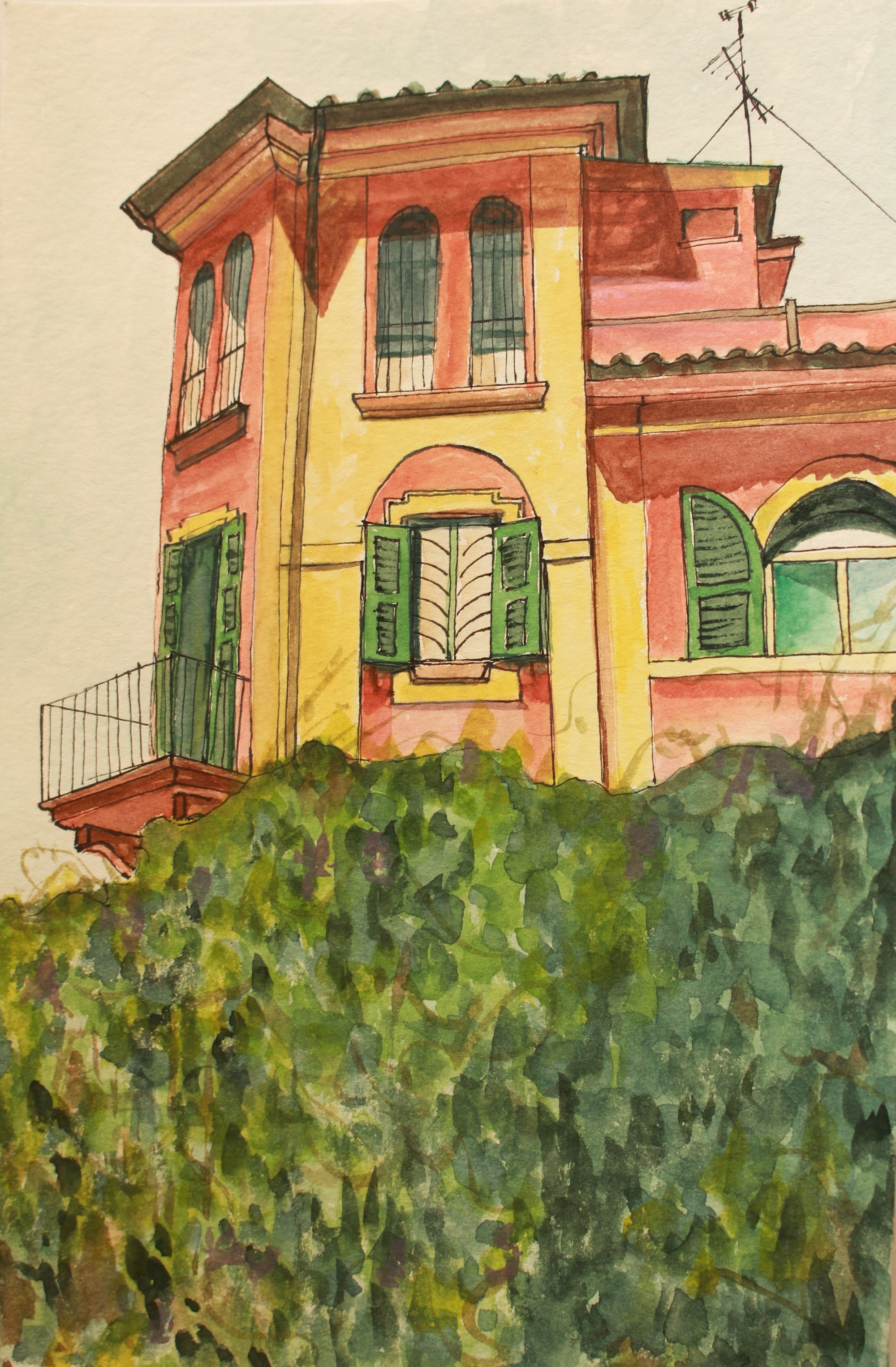 A watercolor painting of an apartment in Rome.