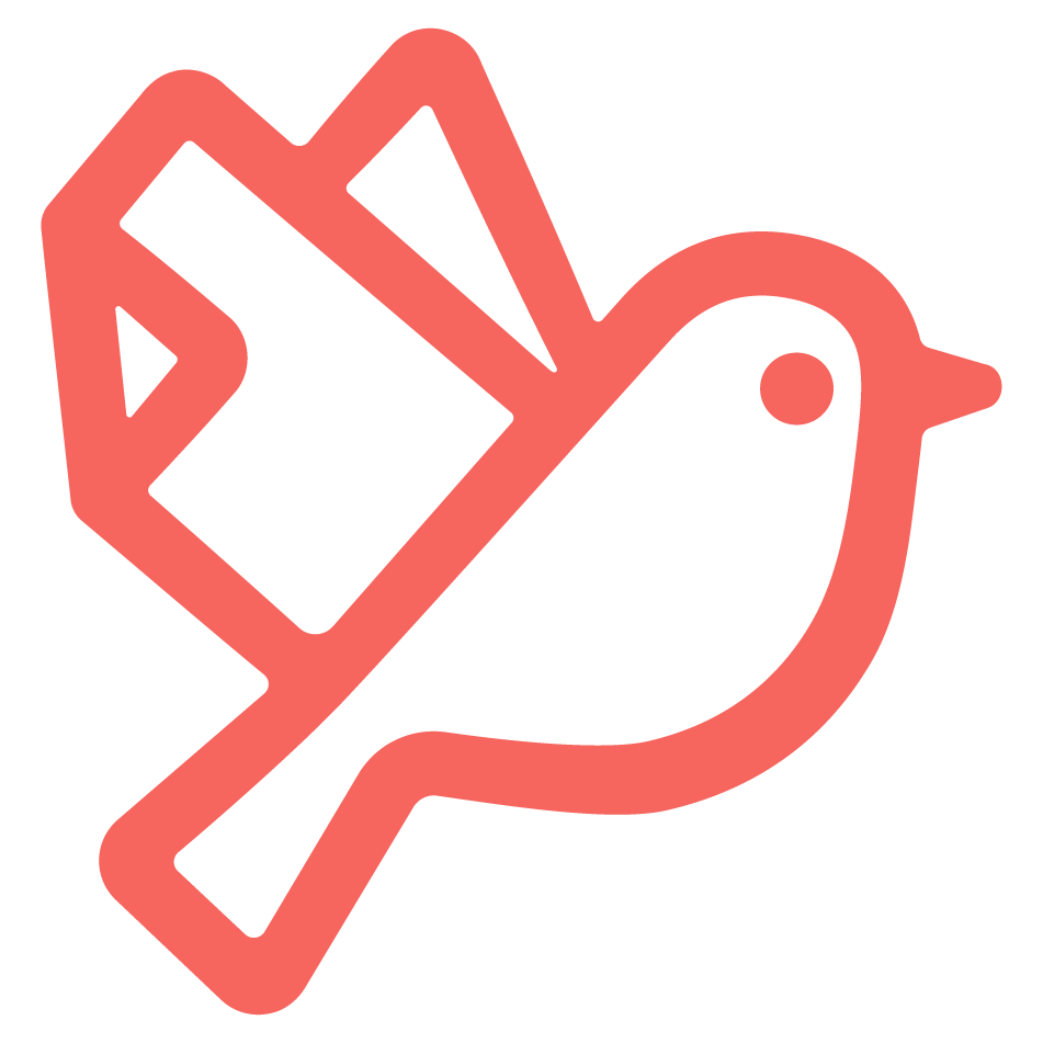 Minimalist coral-colored outline icon of a bird in flight.