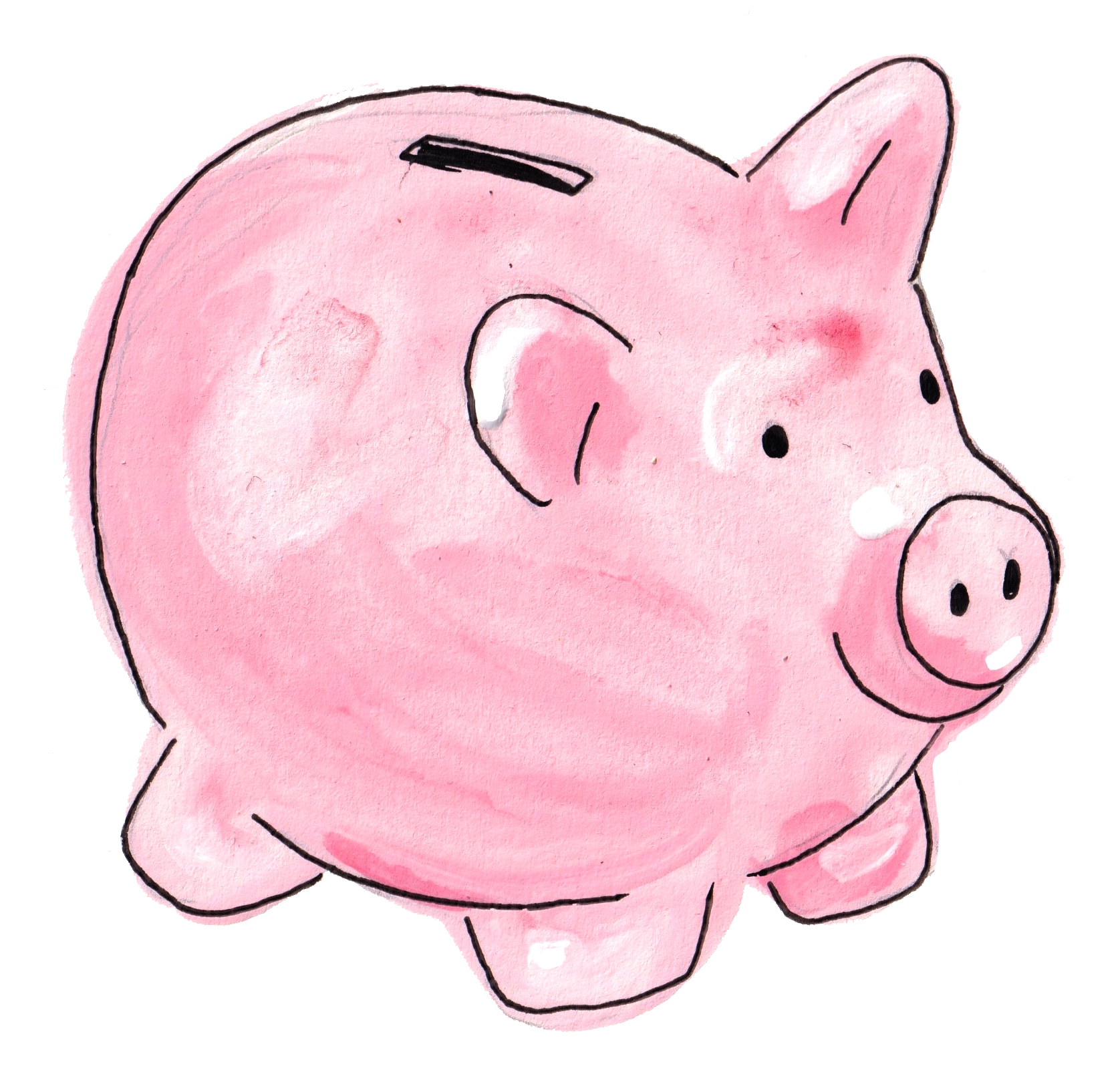 Illustration of a pink piggy bank with a coin slot on top.