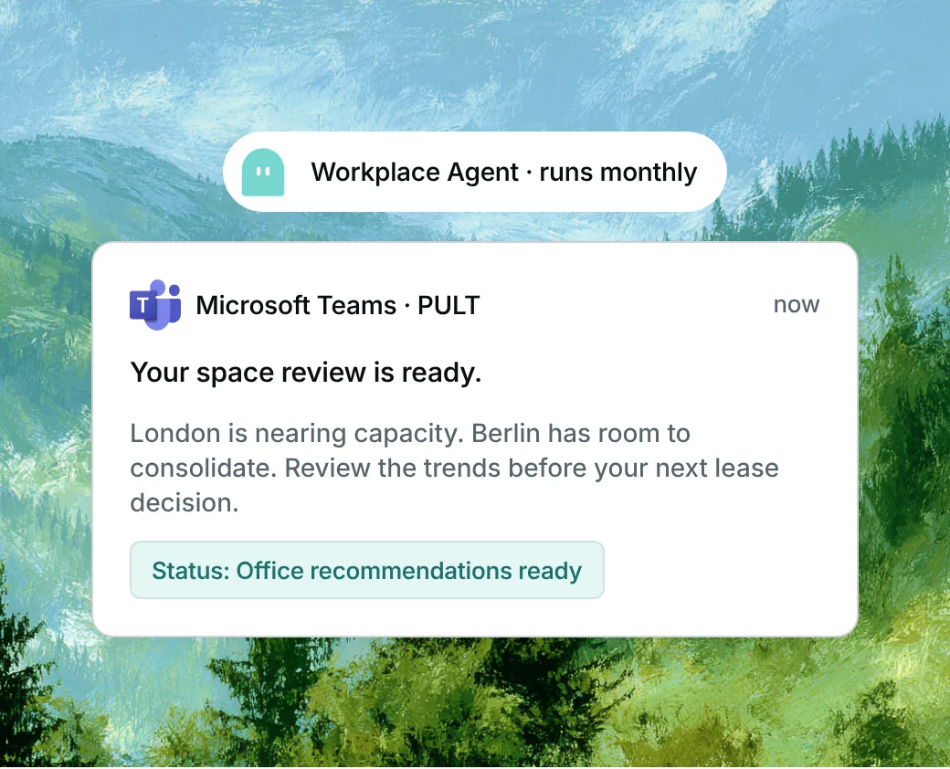 Microsoft Teams alert from the PULT Workplace Agent: your space review is ready