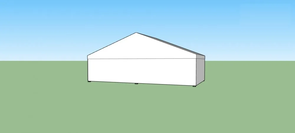 3D vizualizace sedlového stanu – zavřené opláštění, boční pohled