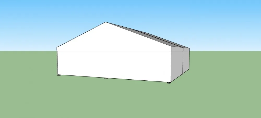 3D vizualizace sedlového stanu 10x10 m s uzavřeným opláštěním