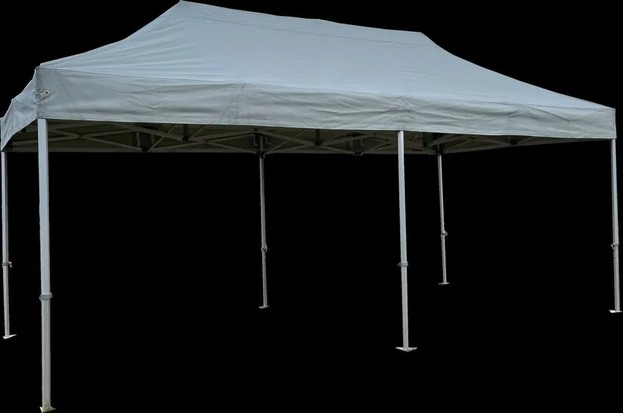 Nůžkový stan 8x4 m šedý – produktová fotografie, hliníkový rám bez bočních stěn