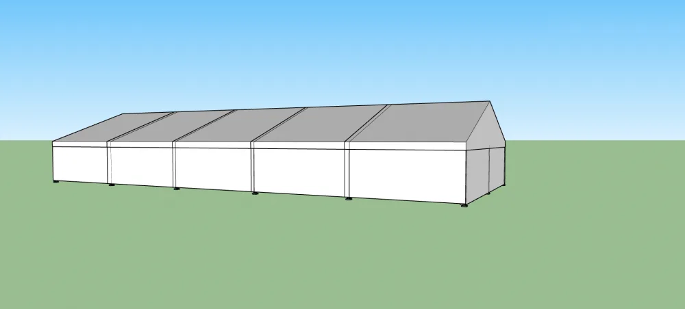 Párty stan 10x25 m s bílým opláštěním – 3D vizualizace