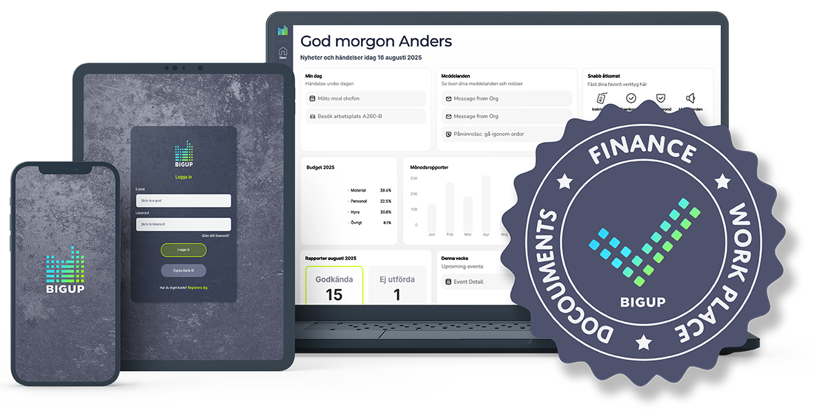 Mockup med skärmklipp från BigUP.