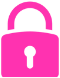 Růžový zámek se zavřeným otvorem na černém pozadí.