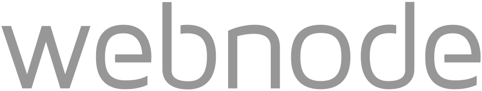Logo Webnode se šedými písmeny na černém pozadí.