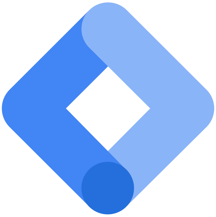 Modrý symbol Google Tag Manager složený ze dvou spojených oblouků a kruhu.