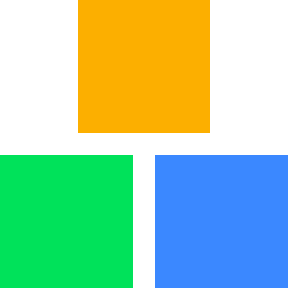 Logo se skládá ze tří čtverců: oranžového nahoře, zeleného dole vlevo a modrého dole vpravo. Logo Shoptet.