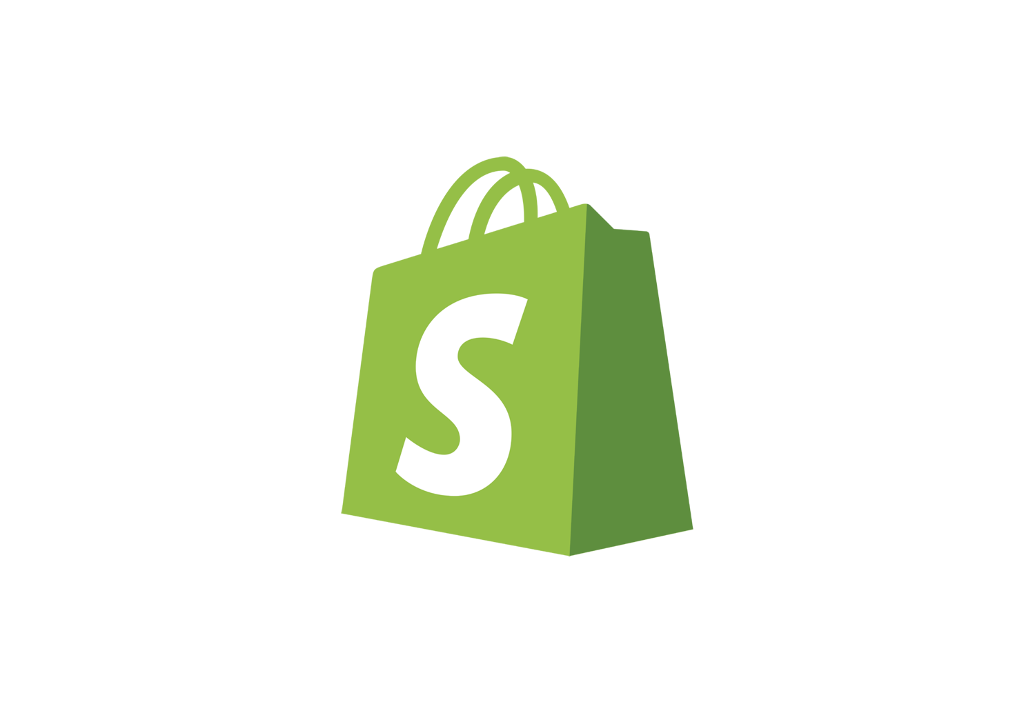 Zelená nákupní taška se symbolem bílého písmena S, logo Shopify.