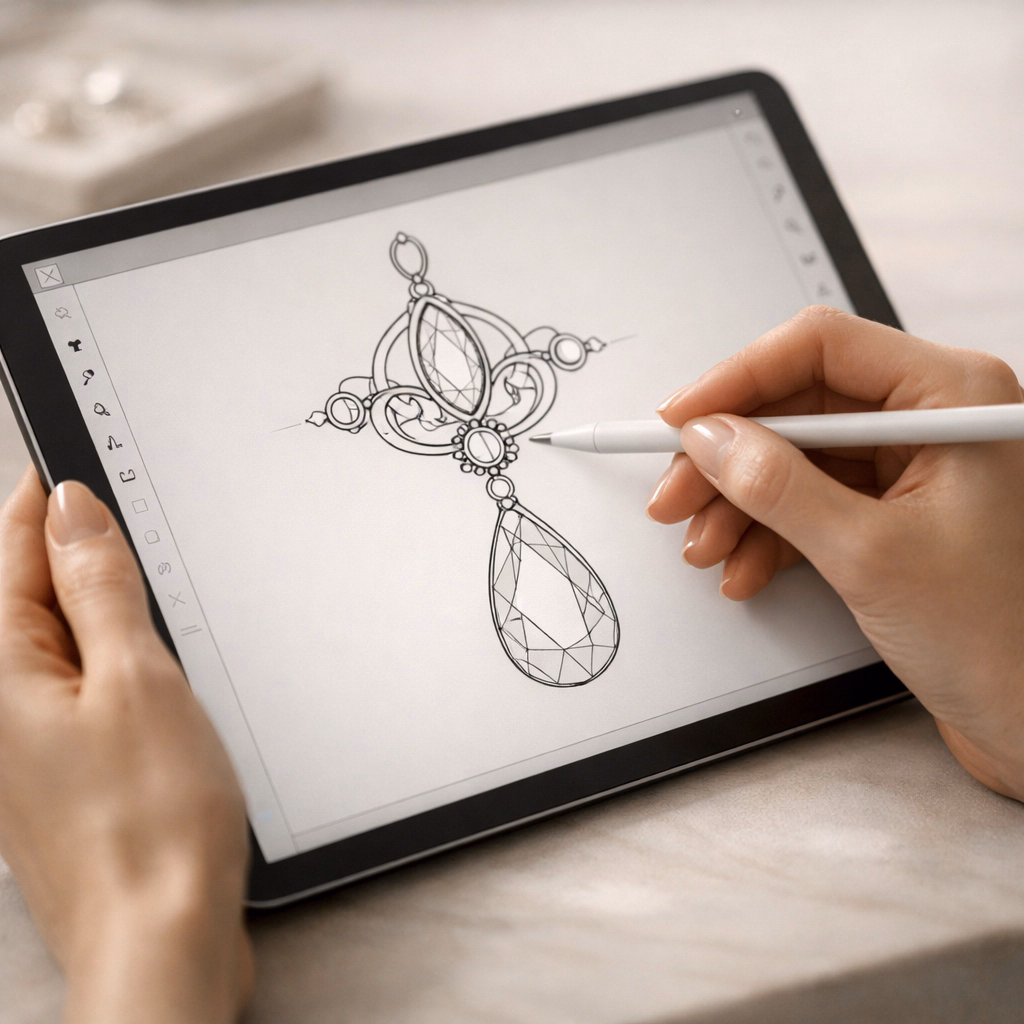 Jewelry designer sketching a necklace design