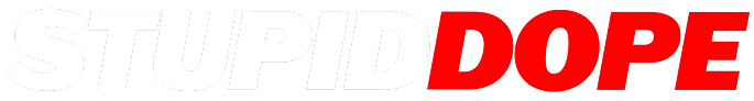 STUPIDDOPE brand name in bold letters with DOPE highlighted in red.