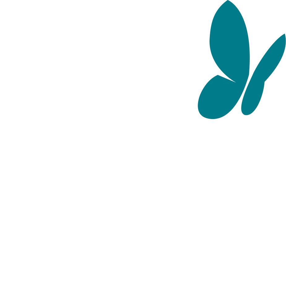 Icon with four rounded squares arranged in a grid, the top right square partially open with a two-wing turquoise butterfly emerging from it.