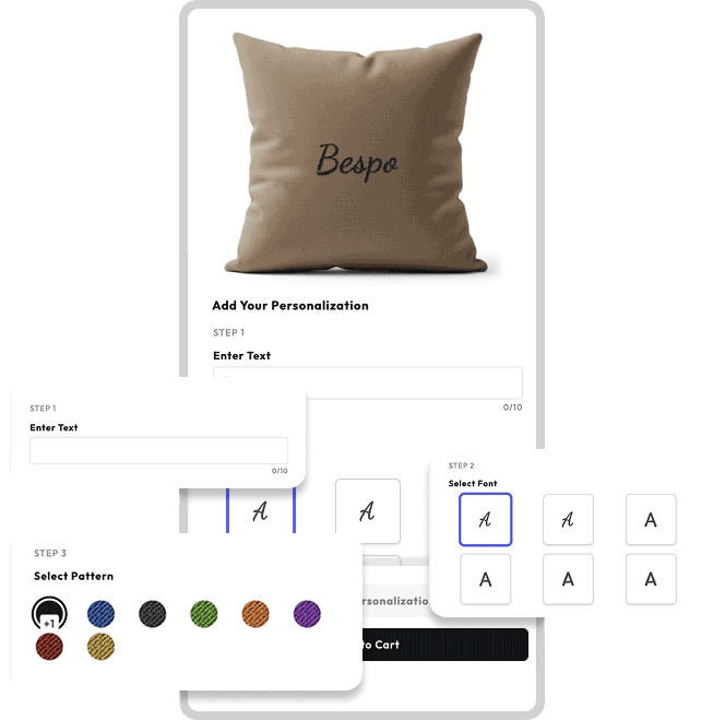 Bespo real-time customiser showing live embroidery preview on a Shopify product page