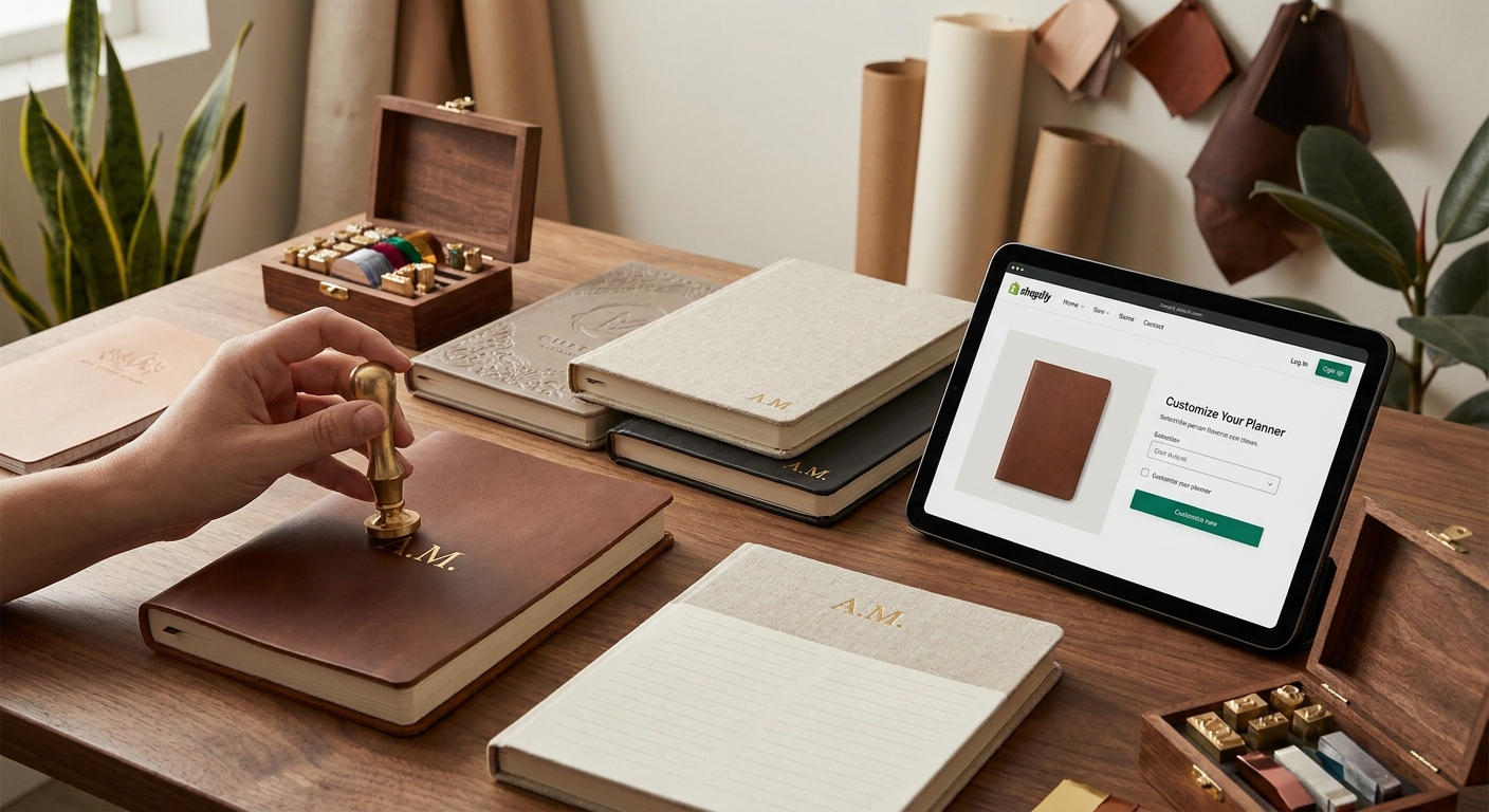 Product personalization for Shopify notebook and planner brands