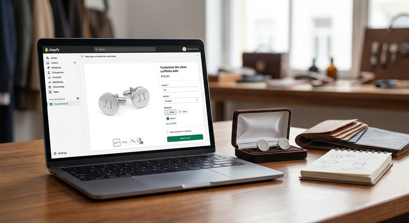 Shopify product customizer for cufflinks and accessories brands