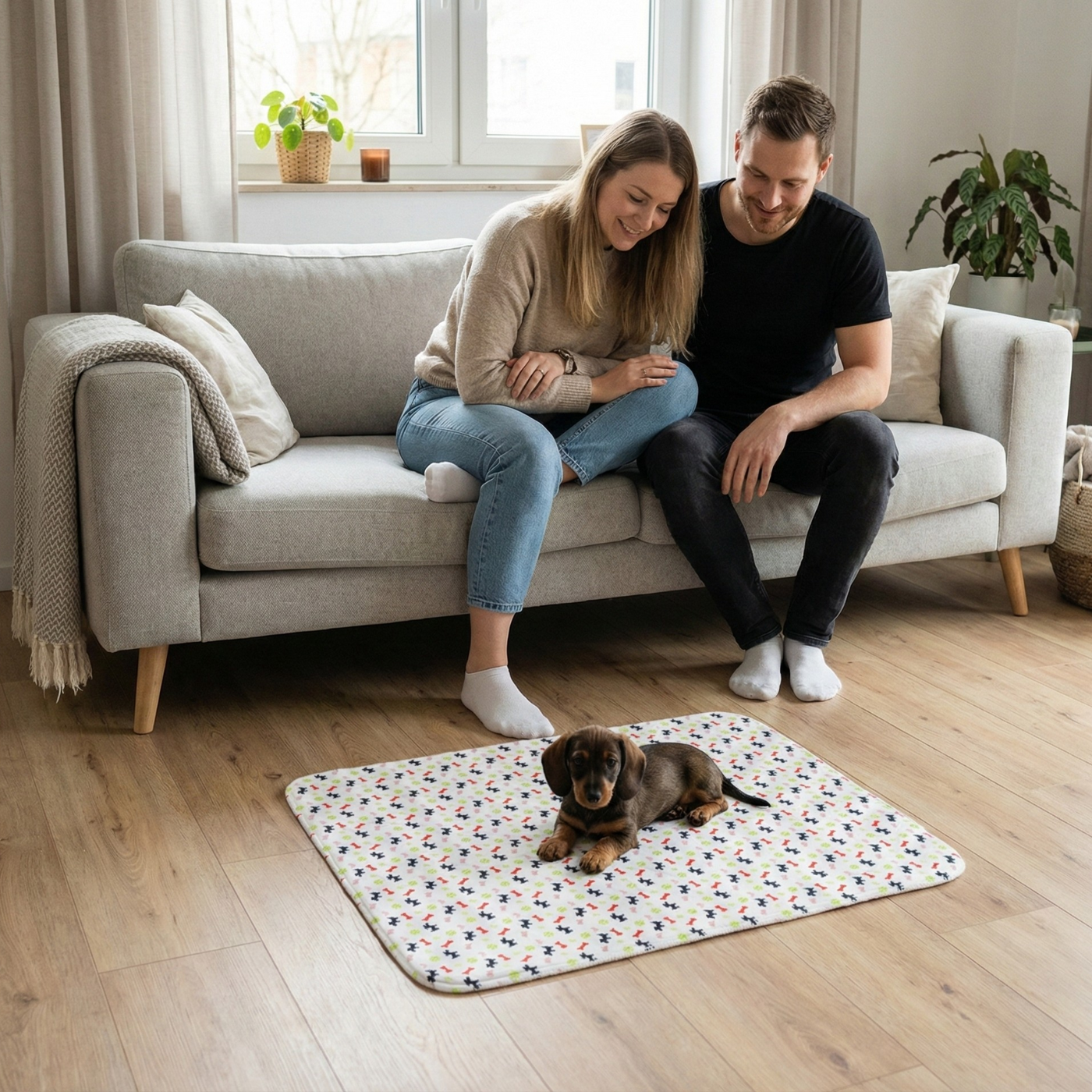 Welpe entspannt zuhause