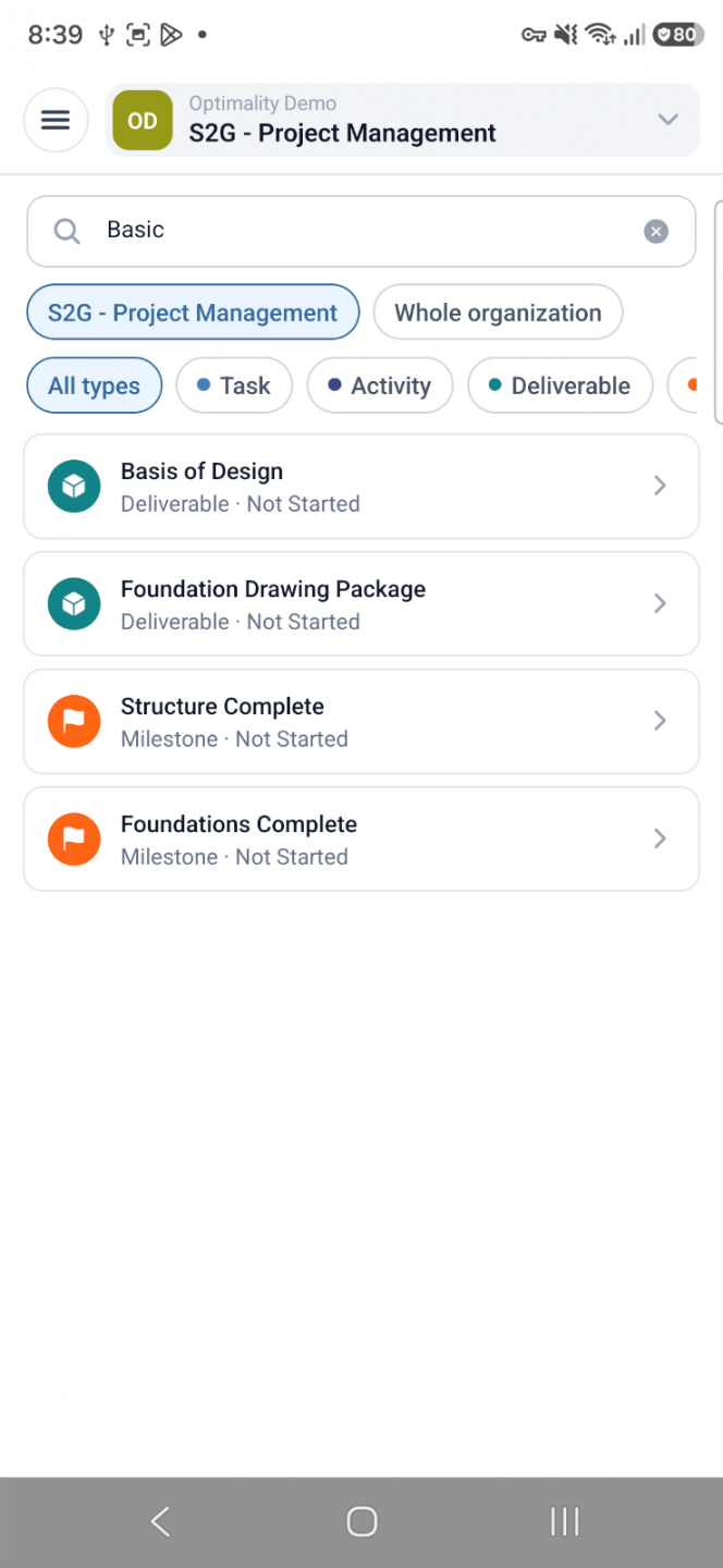 Optimality Mobile work view