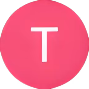 White letter T centered on a pink circular background.