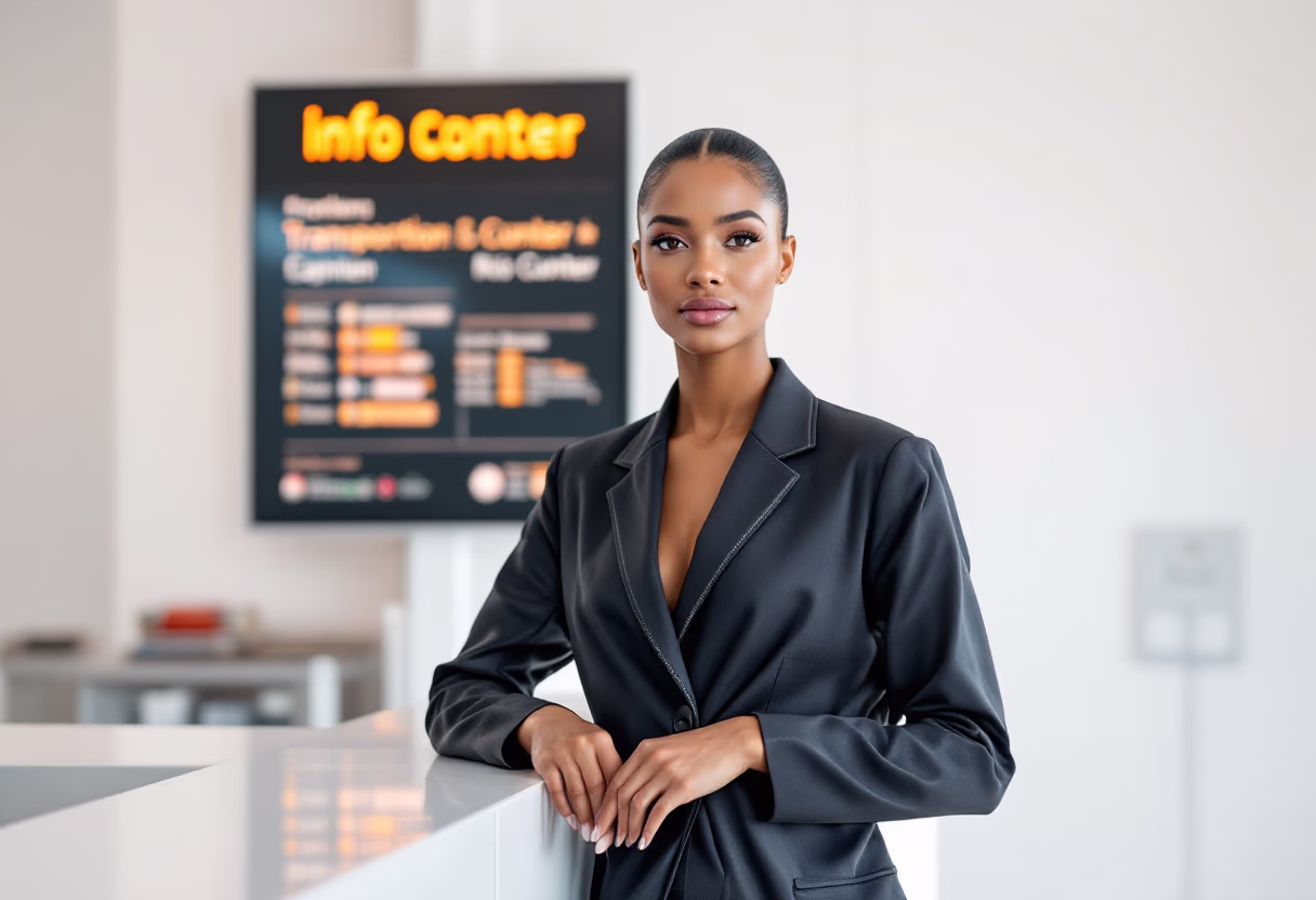 image of a person asking a question at an information counter (for a mobility and transportation)