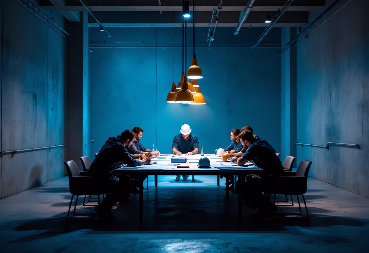 [background image] image of construction team meeting