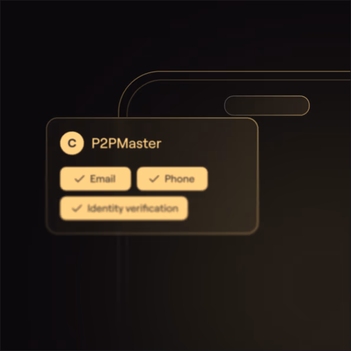 User card for P2PMaster showing verified status for Email, Phone, and Identity verification with check marks.