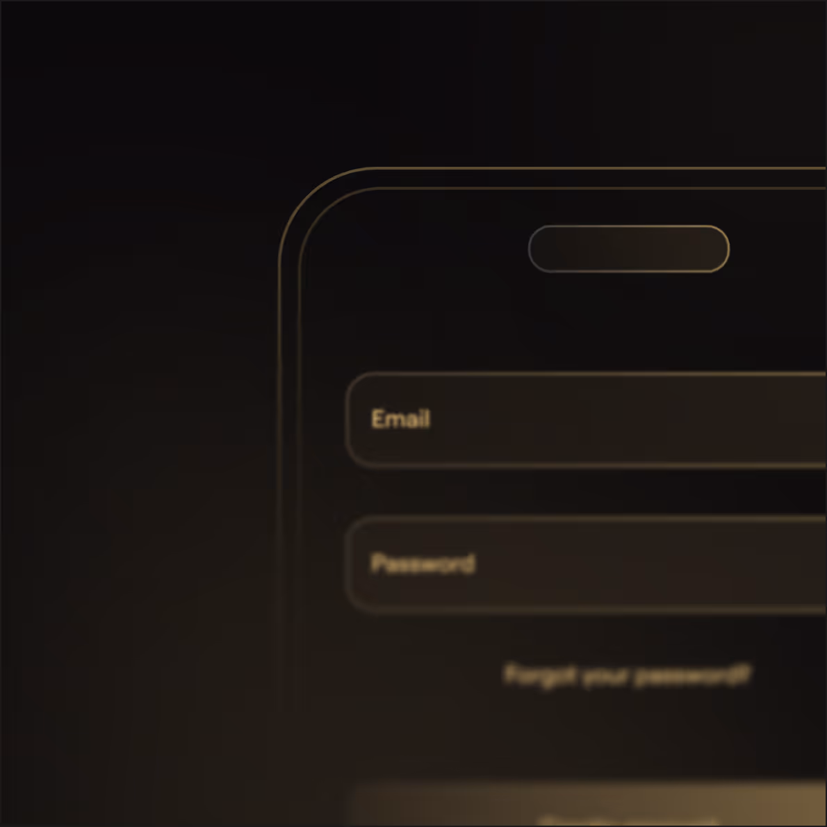 Dark-themed smartphone screen showing a login interface with fields for email and password and a 'Forgot your password?' link.