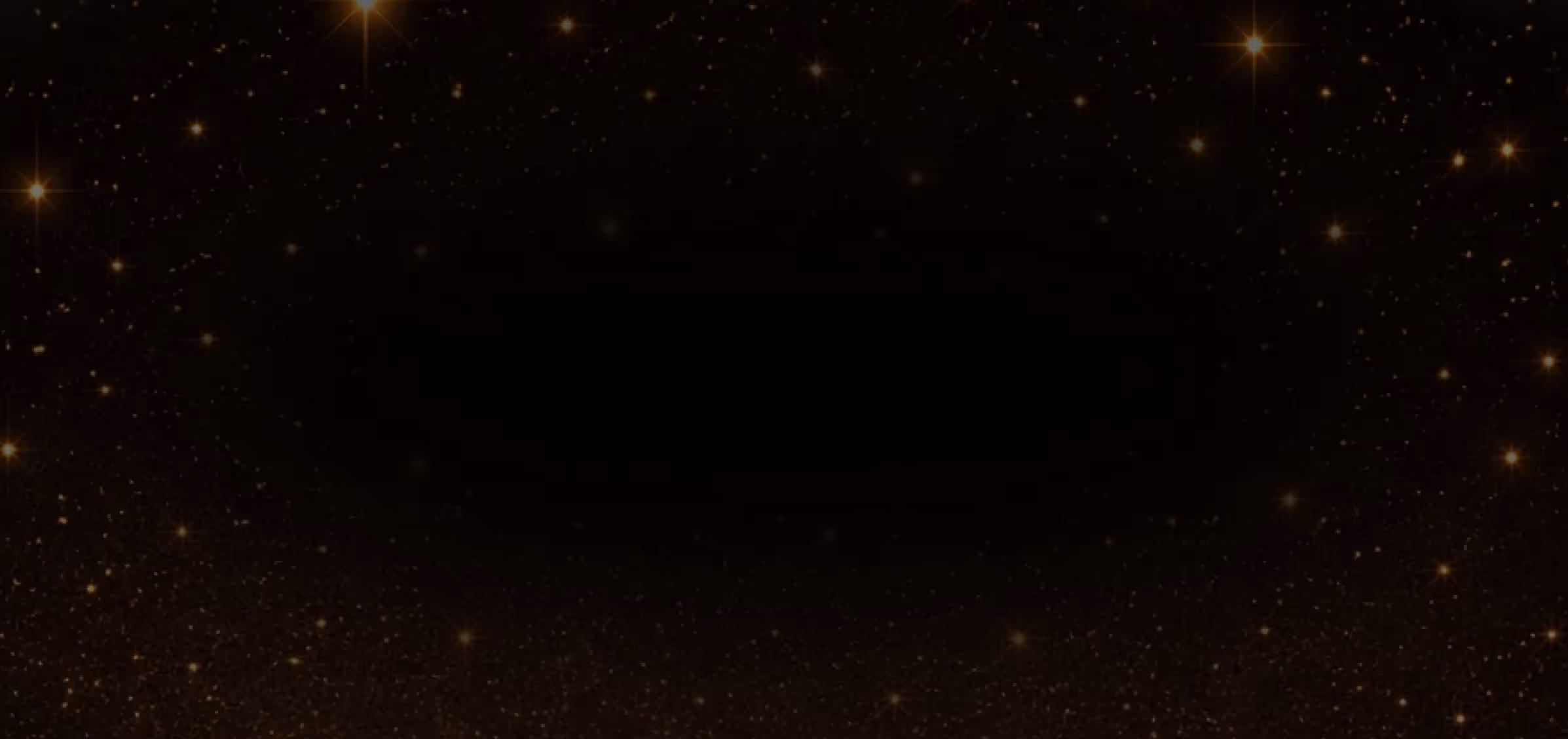 Dark background with scattered golden sparkling lights resembling stars or glitter.