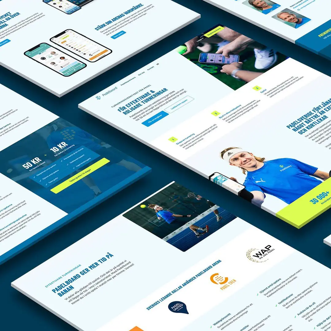 An image showing different sleek pages of Padelboards website.