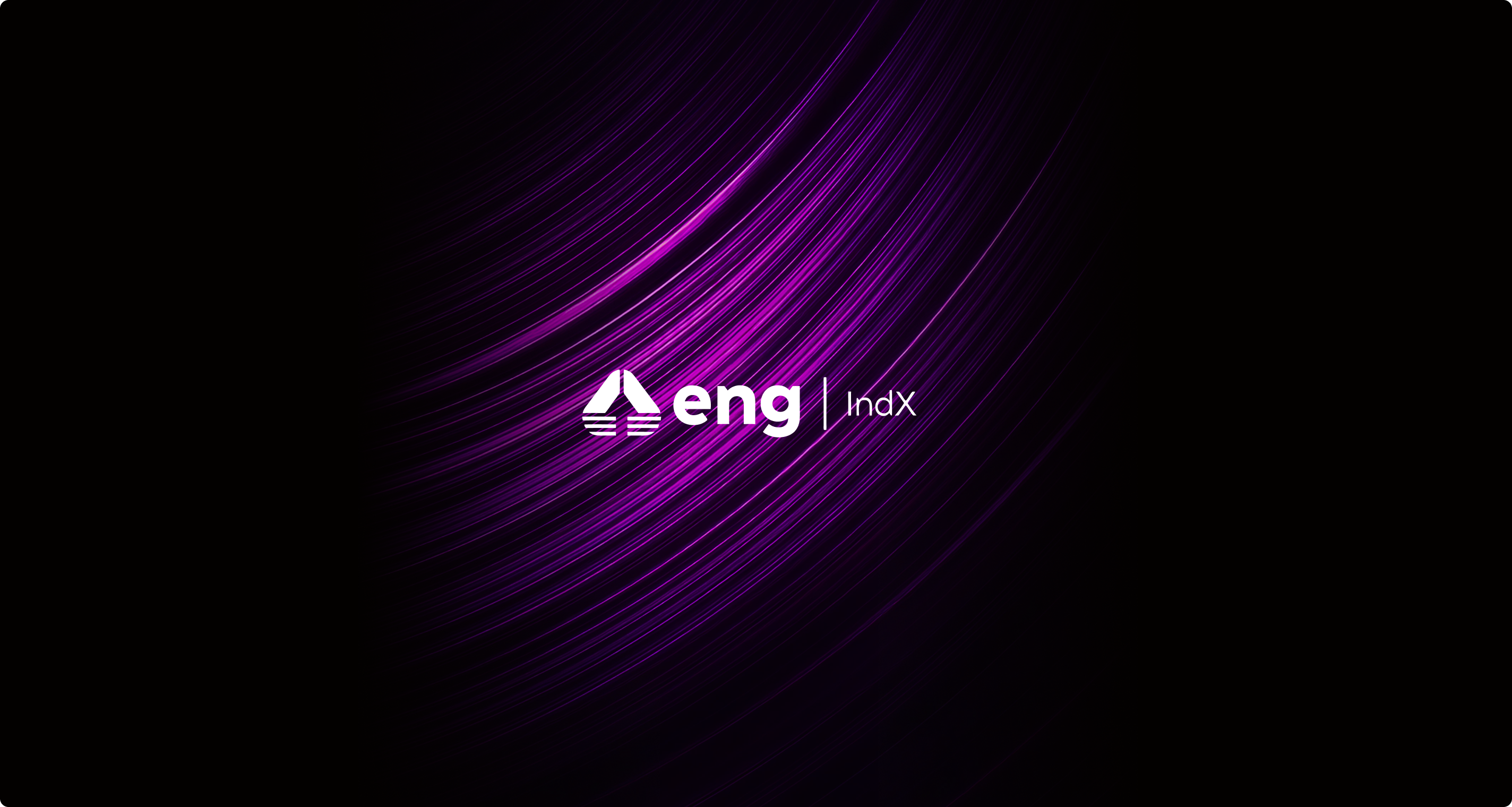 Eng IndX logo with white text and symbol centered on a dark background with purple curved lines.