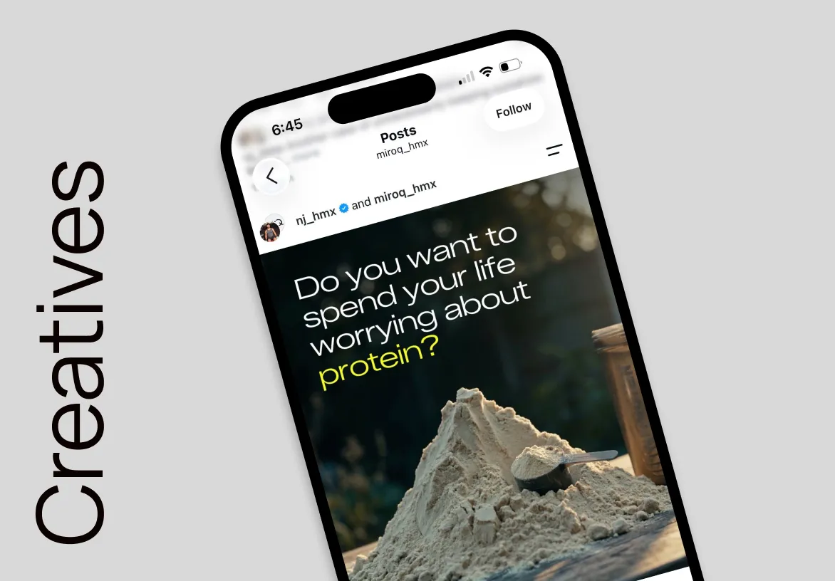 Phone screen showing an Instagram post asking if you want to spend your life worrying about protein.