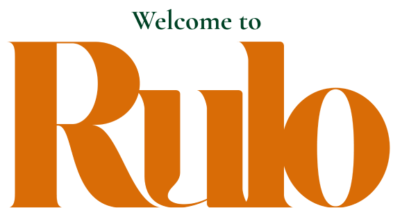 Text reading 'Welcome to Rulo' with 'Rulo' in large orange font and 'Welcome to' in smaller green font above it.