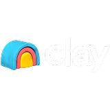 Logo mit einer bunten Ton-Ofen-Illustration und dem Wort ‚clay‘.