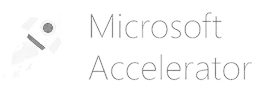 Microsoft Accelerator-Logo mit stilisierter Rakete.