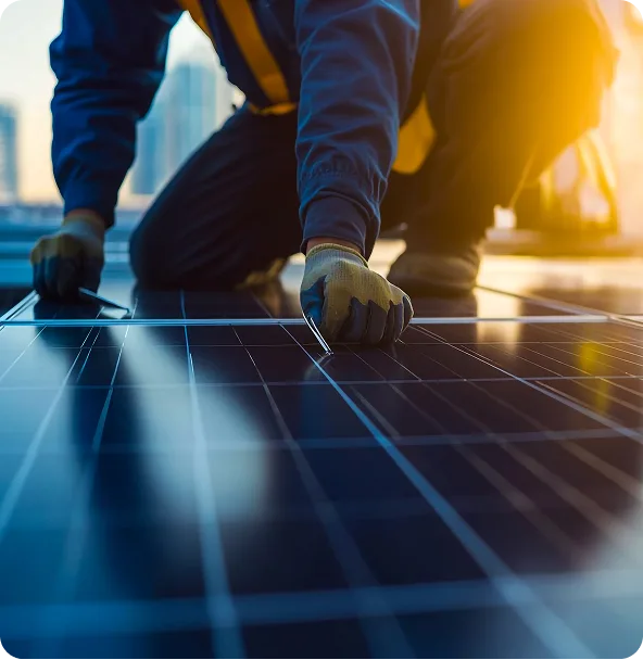 Technicien posant des panneaux photovoltaïques sur une toiture
